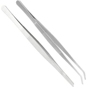 Tweezers Set van RVS - 25 cm Lang - Recht en Gebogen met Ribbelpunt - voor Aquascaping - Tuinieren - Keuken en Industriële Toepassingen