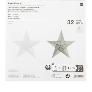 Origami Papier Wit Zilver 15 x 15 cm 70 grams 32 vel