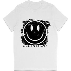 Wit Dames en Heren T Shirt - Grappige Smiley Print Choose to be Happy Quote - Maat L