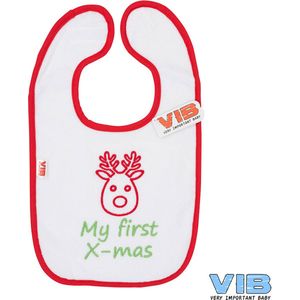 VIB® - Slabbetje Luxe velours - My first X-Mas (Wit-Rood) - Babykleertjes - Baby cadeau