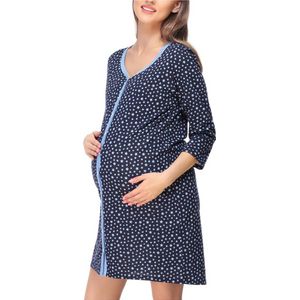 Bellivalini - Dames Zwangerschapsnachtjapon - 3/4 Mouw met Borstvoedingsfunctie – BlauSterne (Marineblau) – XL - BLV-BLV50-115-ND