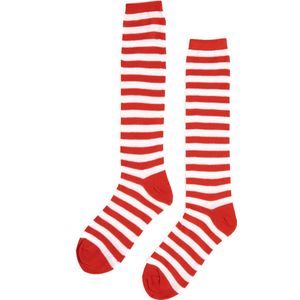 KIMU Sokken Rood Wit Lange Gestreepte Kousen - 36-41 - Carnaval Voetbal Dunne Streepjes Kniekousen Sinterklaas Kado