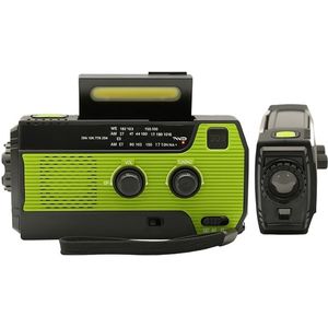 Noodio noodradio Solar Opwindbaar en Batterij - Inclusief Noodfluitje - Noodpakket - Draagbare Survival Radio - 4000 mAh - Powerbank Zonneenergie - Bouwradio - Zaklamp – Groen