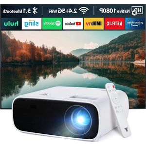Wifi en Bluetooth Native 1080p Full-HD mini-projector met luidspreker - draagbare beamer compatibel met iOS Android - laptop HDMI PC tv-stick USB. Mini Beamer
