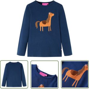 vidaXL Langmouwig Hemd - Kinderhemd - Kindershirt met lange mouwen 92 marineblauw - Meisjeshemd - Jongenshemd - Blauwe Kleding