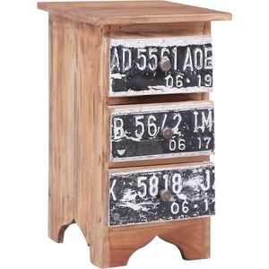 The Living Store Nachtkastje - Modern - Hout - 30 x 30 x 51 cm - Gerecycled hout met aluminium plaat - 3 lades