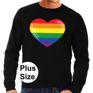 Grote maten Gay pride regenboog hart sweater zwart -  plus size lgbt sweater voor heren - gay pride XXXXL