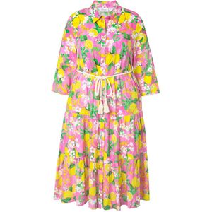 MIAMODA MIAMODA - Dames - Blousejurk A-lijn midi-lengte citroenmotief - Roze - Maat 50