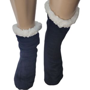 Huissokken - Warme wintersokken - Thermo - Gevoerd - Unisex - Kleur Marineblauw - Effen Zonder patroon - Maat 41-46 -Huissokken - Anti-slip - Cadeau - Vaderdag - Moederdag - Kerst