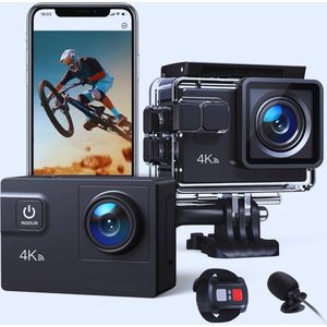 Sportcamera 4K - 60 Fps - 24 MP Met 170° Groothoek - Dubbele Microfoon & 40m Waterdicht – Inclusief 2 Batterijen En Diverse Accessoires
