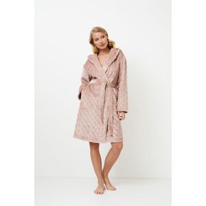 Capuchon badjas dames - roze badjas met hartjes - zacht & warm - luxury bathrobe - 100% fleece - maat XL