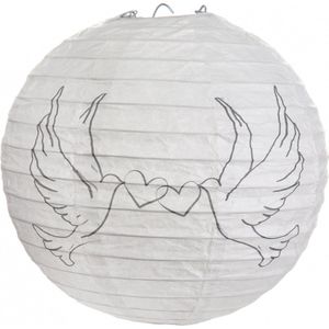 Lampion wit met vredes of bruidsduiven - lampion - duif - vredes teken - kerst - trouwen - decoratie - bruidsduif