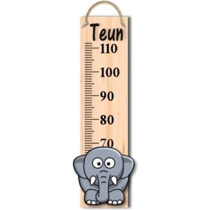 Groeimeter Olifant met eigen naam in kleur naar keuze.Houten groeimeter - Kinderkamer - Babykamer accessoires - Wanddecoratie - Kraamcadeau - Olifant - Kinderkamer decoratie - Meetlat kinderen - Groeimeters.