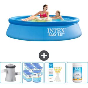 Intex Rond Opblaasbaar Easy Set Zwembad - 244 x 61 cm - Blauw - Inclusief Pomp Filters - Testrips - Chloor