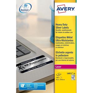 Avery ultra-sterke zilverkleurige etiketten formaat 635 x 296 mm (b x h) 540 stuks 27 per blad