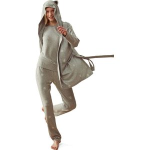 Feyza - 3 Delige Dames Pyjama Set, Lange Mouwen, Grijs - S