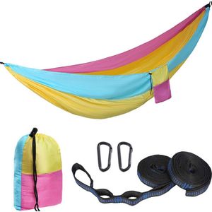 Kampeerhangmat - Reishangmat met banden - 1 stuk - Draagbare, ademende hangmat - Geschikt voor tuin, buiten, backpacken, reizen - Buitenhangmat met parachutestof - Enkel, dubbel, kamperen, fietsen, binnen, vrijetijdshangmat - 270 x 140 cm