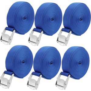 6 Pcs 5m x 25mm Tie Down Straps - Verstelbare Heavy Duty Tension Straps - Lashing Straps voor Cam Buckle voor Fietsendrager Cargo Trailer Auto Bagage - Blauw