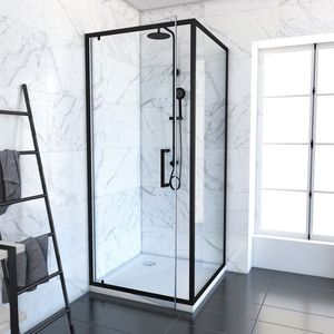 Pack met douchedeur 80x200cm en zijwand 80x200cm - transparant glas met zwarte profielen - DRAAIDEUR- CRUSH 80-80