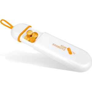 Kleine pillendoos voor dagelijks gebruik - BPA-vrij - Stijlvol ontwerp - Met schuifontwerp - 3 compartimenten - Wit/oranje