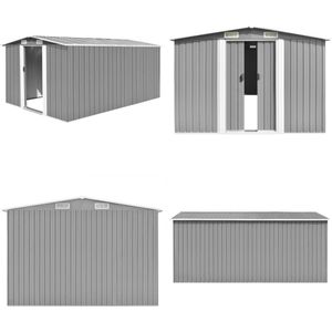 vidaXL Tuinschuur 257x392x181 cm metaal grijs - Tuinschuur - Tuinschuren - Tuingarage - Tuingarages