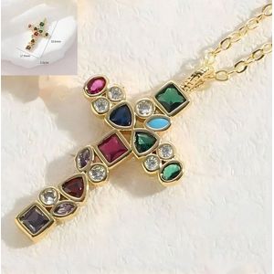 Ketting met hanger kruis met gekleurde strass stenen