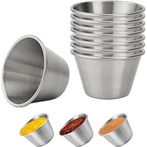 8 stuks sausbekers van roestvrij staal voor kruidenschaal sausschaaltjes - geschikt voor ketchup, mosterd, chilisaus en saladedressing (zilver)