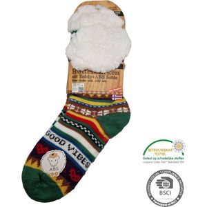Antonio Huissokken - Good vibes - Donker Groen - Dames - Antislip ABS - One Size (35-42) - Hüttensocken - Warme Sokken - Warme Huissok - Sloffen