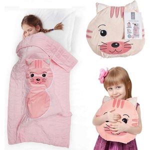 Kinderdeken - Kattendeken voor kinderen - Kat - Slaapdeken - 165 x 100cm - Roze/zalm roze