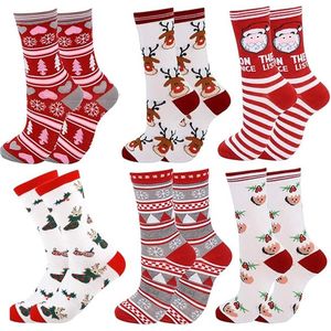 6 paar wintersokken - Kerstsokken Thermische sokken - Halfhoge sokken - Schattige sokken - Comfortabele katoenen sokken Bedsokken - Geslachtloze kerstsokken met kerstthema voor kerstcadeaus
