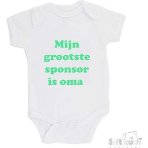 100% katoenen Romper ""Mijn grootste sponsor is oma"" Unisex Katoen Wit/mint Maat 56/62