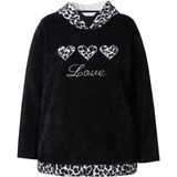 MIAMODA - Dames - Hoodie trui met capuchon pluizige sweatstof luipaard-details - Zwart - Maat 42