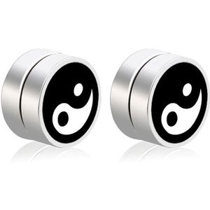 Magnetische heren oorbellen LGT Jewels Yin Yang Zwart Zilverkleurig 8mm