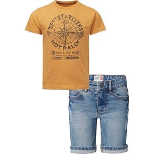 Noppies - Kledingset - 2delig - Jongens - Short Ghent Mid Blue Denim - Shirt Garden Grove Amber Gold - Maat 110
