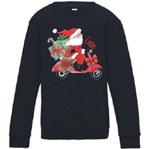 Grappige Kerst sweater met Kerstman op Scooter – Met Eigen Naam – Zwart maat L – Livingstickers