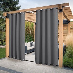 Outdoorgordijn, weerbestendig, set van 2, H 213 x B 132 cm, terrasgordijnen, zonwering en windscherm, outdoor gordijnen, waterdicht, balkongordijn, grijs, ondoorzichtig, gordijn met ogen