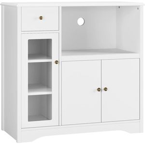 Dressoir, keukenkast met magnetronrek, met deuren en laden, opbergkast voor eetkamer en keuken, 90 x 40 x 82 cm, wit HMTM-035-H-MD