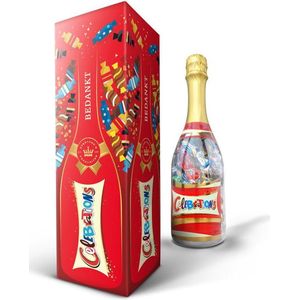 Bedankt"" Celebrations Fles in Giftbox - 312 Gram smaken mix - Chocolade Cadeau - Champagnefles