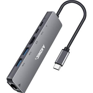 A-KONIC© 6 in 1 USB C Naar HDMI (4K) HUB met Ethernet RJ45, 2x USB 3.0 (thunderbolt), 2X Usb-C – Docking station - geschikt voor Macbook Pro, HP, Dell en meer – Spacegrey