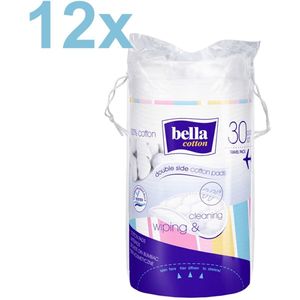Bella Cotton Wattenschijfjes – 12x 30 stuks – 100% katoen – dermatologisch getest – ultrazacht & niet pluizend - Voordeelverpakking