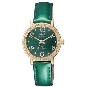 Mooi dames horloge Q&Q groen / goudkleurig QZ15J105Y