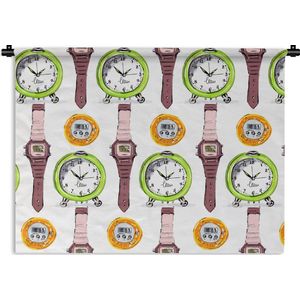 Wandkleed - Wanddoek - Wekker - Horloges - Stopwatch - Patronen - 60x45 cm - Wandtapijt