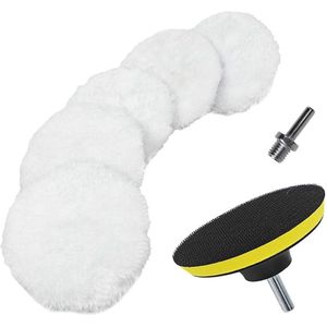 Wol Polijsten Buffing Pads Kit - 7 Stuks - 3 Inch Polijstschijf Schijven - Haak & Loop Back Pad - M10 Boor Adapter - Auto Huishoudelijke Meubels Polijsten Waxen Reiniging