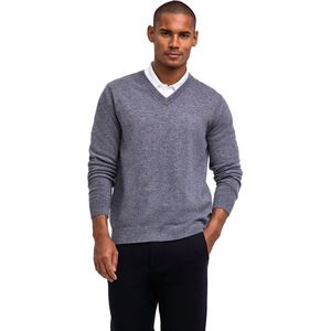FALKE Basic Lambswool V-Neck elegante klassieker wol trui heren grijs - maat S