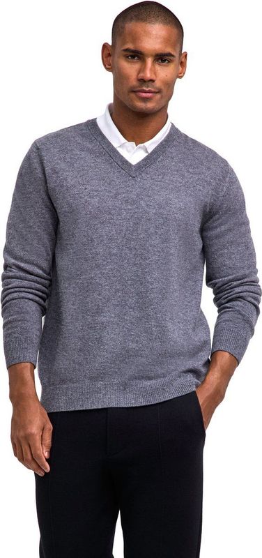 FALKE Basic Lambswool V-Neck elegante klassieker wol trui heren grijs - maat S