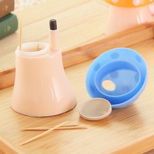 Paddenstoelvormige tandenstokerhouder, tandenstokerhouder, tandenstokerfles, creatieve en schattige automatische tandenstokerhouder met drukknop, woondecoratie - blauw