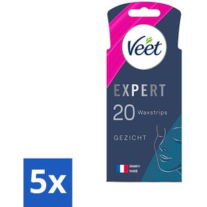 5 x Veet Expert - Ontharingsstrips - Gezicht - Gevoelige Huid - 20 strips - Gezichtsontlasting - Gezichtsontlasting Strips - Gezichtsontlasting Voor Gevoelige Huid - Waxstrips Gezicht - Gezichtsontlasting Voor Gevoelige Huid