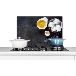 Spatscherm keuken 60x40 cm - Kookplaat achterwand Eieren - Bruine suiker - Koken - Muurbeschermer - Spatwand fornuis - Hoogwaardig aluminium