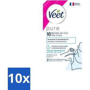 10 x Veet - Ontharingsstrips - Oksels - Hypoallergene Minima - 16 Strips - Hypoallergeen - Korte Haartjes - Langdurig Resultaat - Ontharingsstrips Oksels Minima