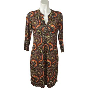 Angelle Milan - Bruin/Oranje jurk voor Dames - Travelstof - Ademend - Kreukherstellend - Duurzaam - in 5 maten!